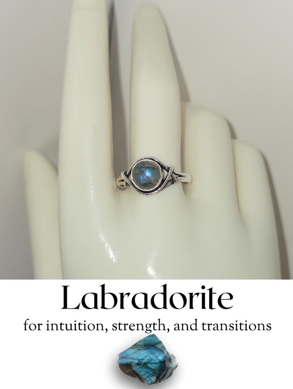 Tiny Labradorite Gemstone Unique Handmade Halo Ring Boho Engagement - Picture 2 of 7